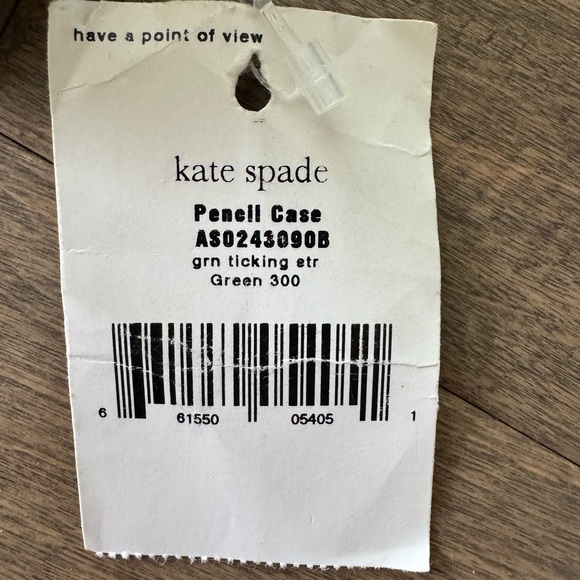 Kate Spade Vintage Pencil Case Green White Ticking Striped Canvas Preppy New - Picture 7 of 8